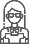 An icon of a girl with glass holding a clipboard