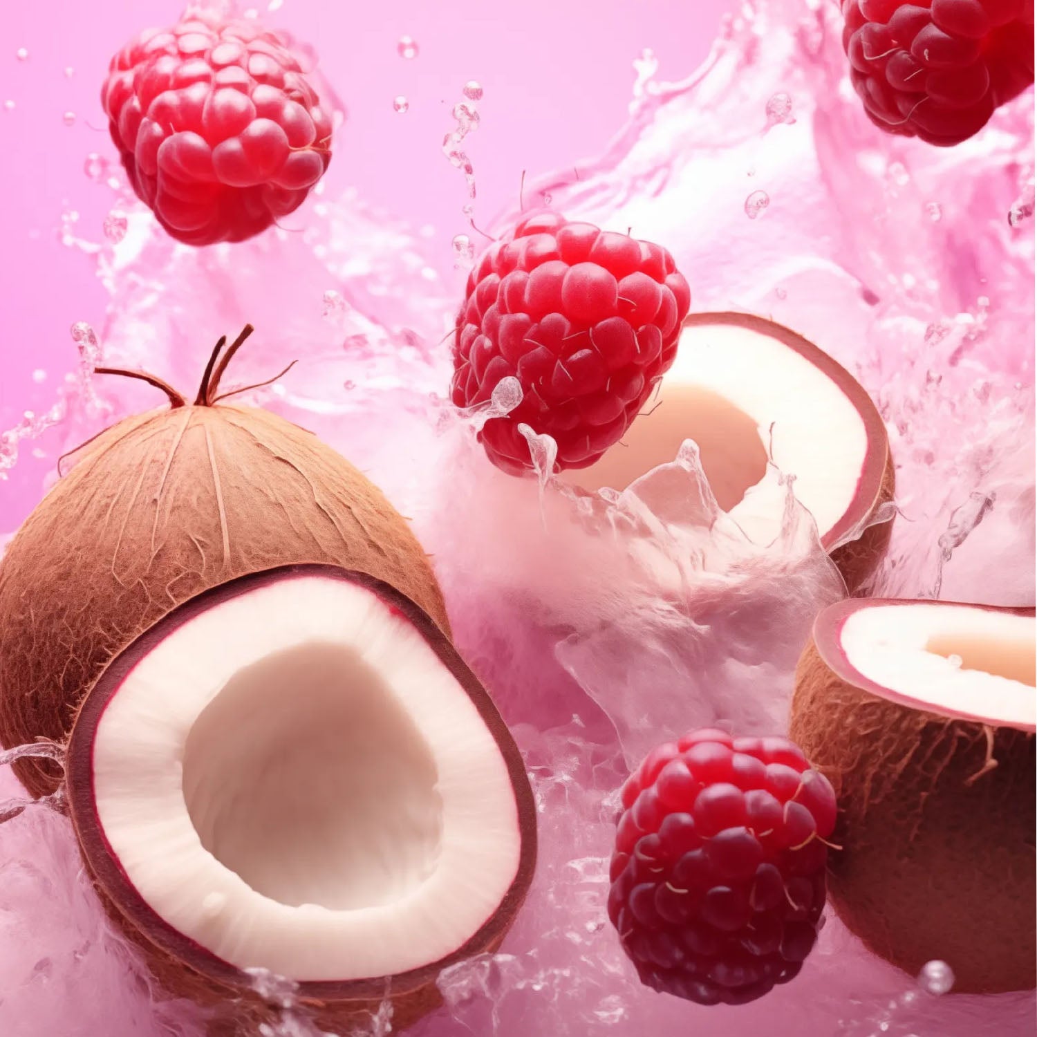 Delicious coconuts and raspberries