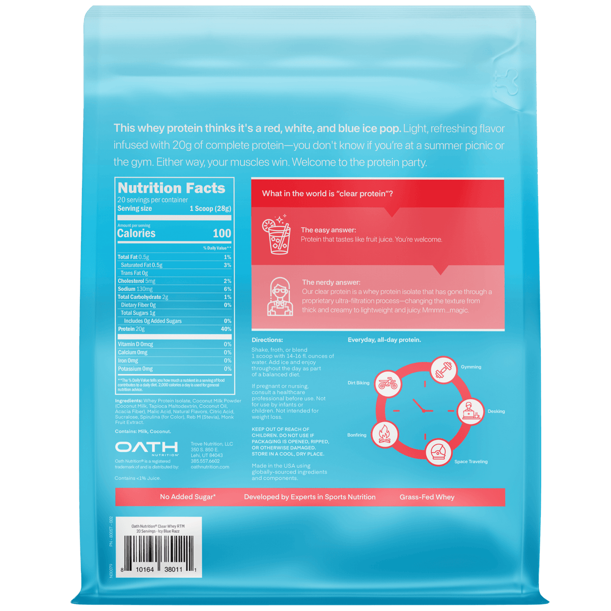 Protien Blue Razz Clear Whey Protein Powder | Clear Protein Isolate by Oath Nutrition